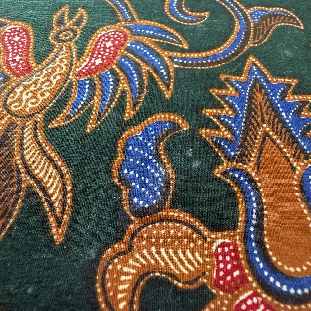 Vintage Indonesian Batik Placemats Coasters Set 12 Woven Rattan Boho Green Set